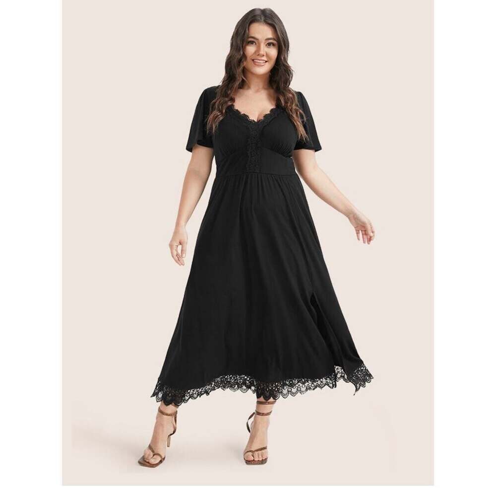 BloomChic Plus Size 30 6X Lace-Trimmed Midi Dress with Pockets